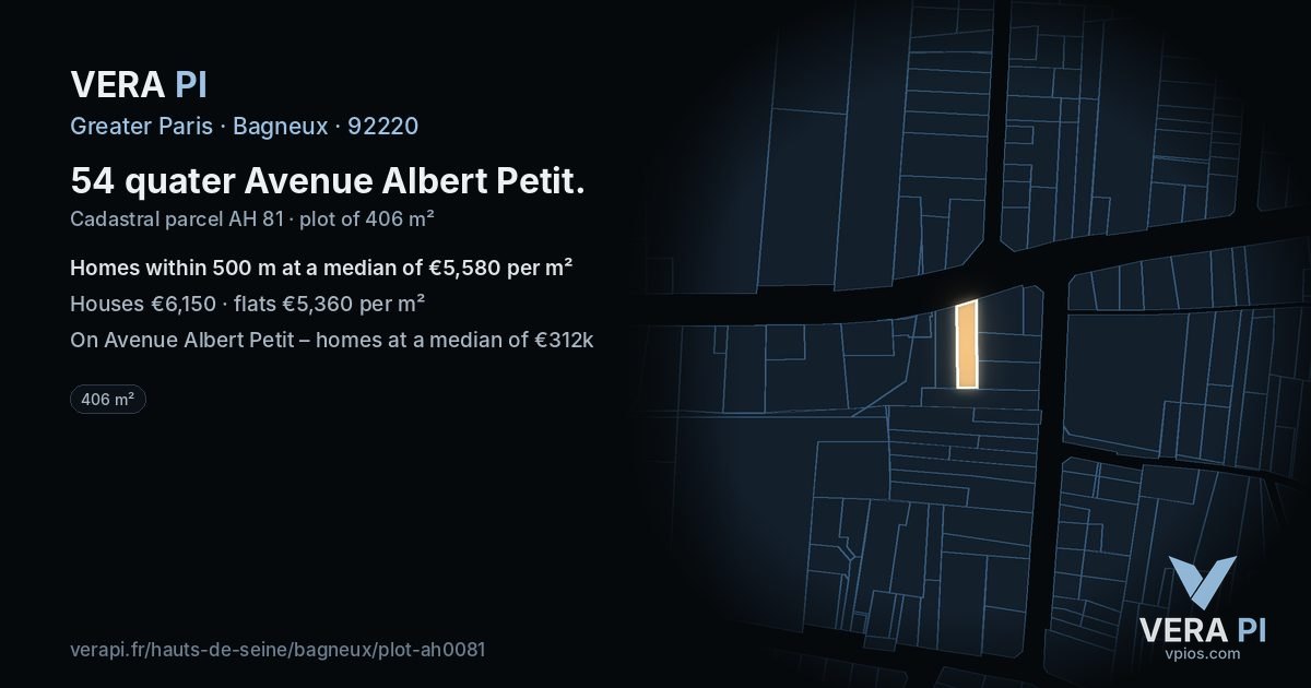 54 quater Avenue Albert Petit, Bagneux at night – the plot lit, the parcels around coloured by the prices near them