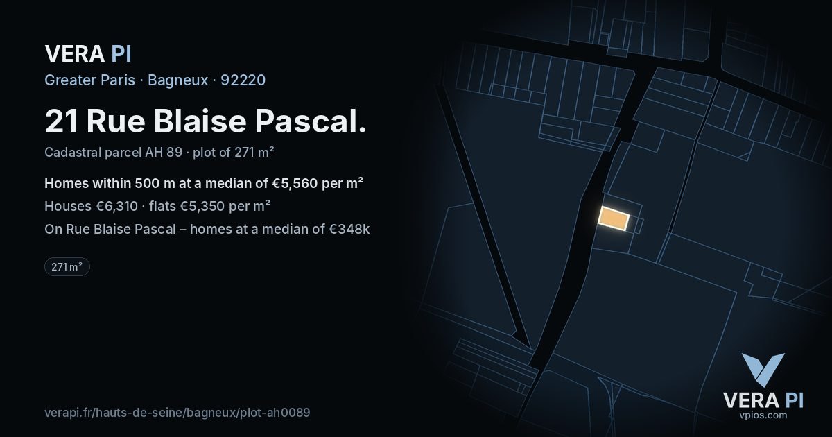 21 Rue Blaise Pascal, Bagneux at night – the plot lit, the parcels around coloured by the prices near them