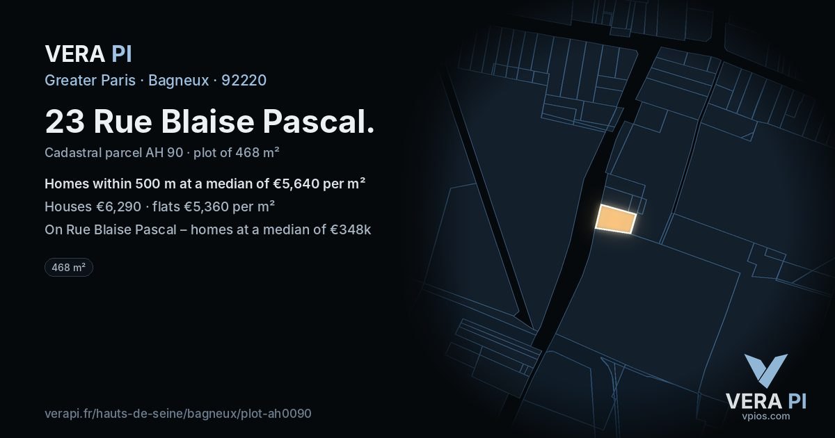 23 Rue Blaise Pascal, Bagneux at night – the plot lit, the parcels around coloured by the prices near them