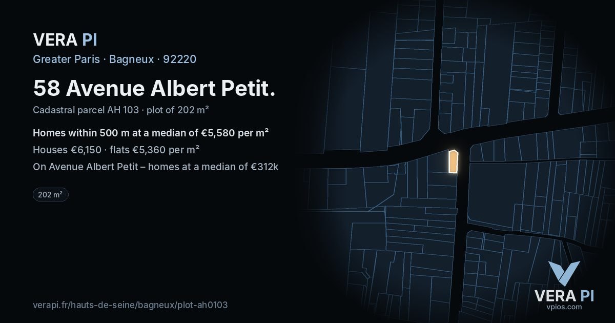 58 Avenue Albert Petit, Bagneux at night – the plot lit, the parcels around coloured by the prices near them