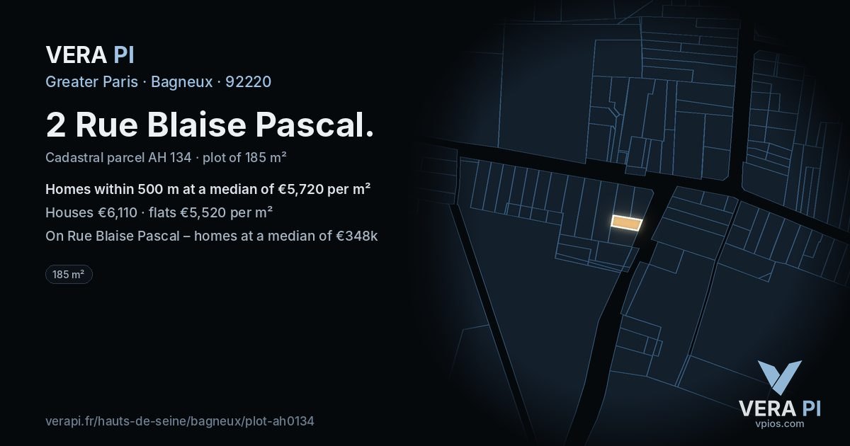 2 Rue Blaise Pascal, Bagneux at night – the plot lit, the parcels around coloured by the prices near them