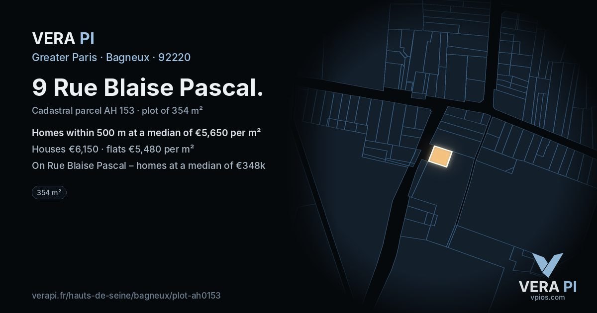 9 Rue Blaise Pascal, Bagneux at night – the plot lit, the parcels around coloured by the prices near them