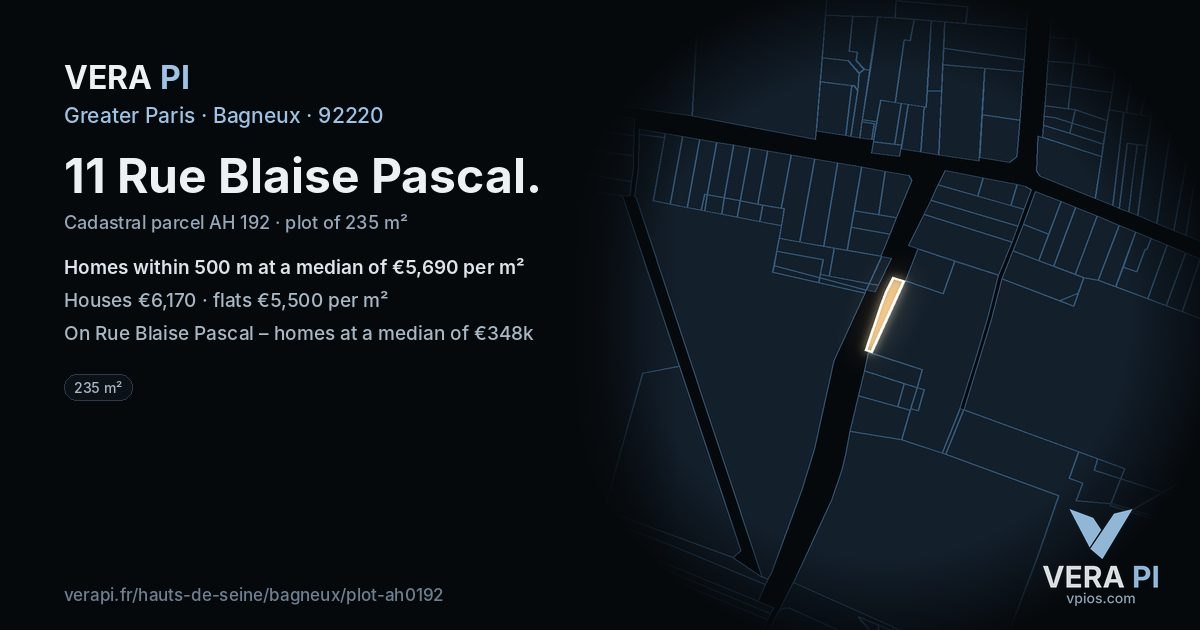 11 Rue Blaise Pascal, Bagneux at night – the plot lit, the parcels around coloured by the prices near them