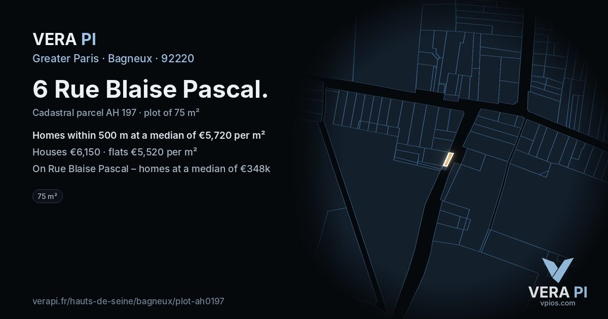 6 Rue Blaise Pascal, Bagneux at night – the plot lit, the parcels around coloured by the prices near them