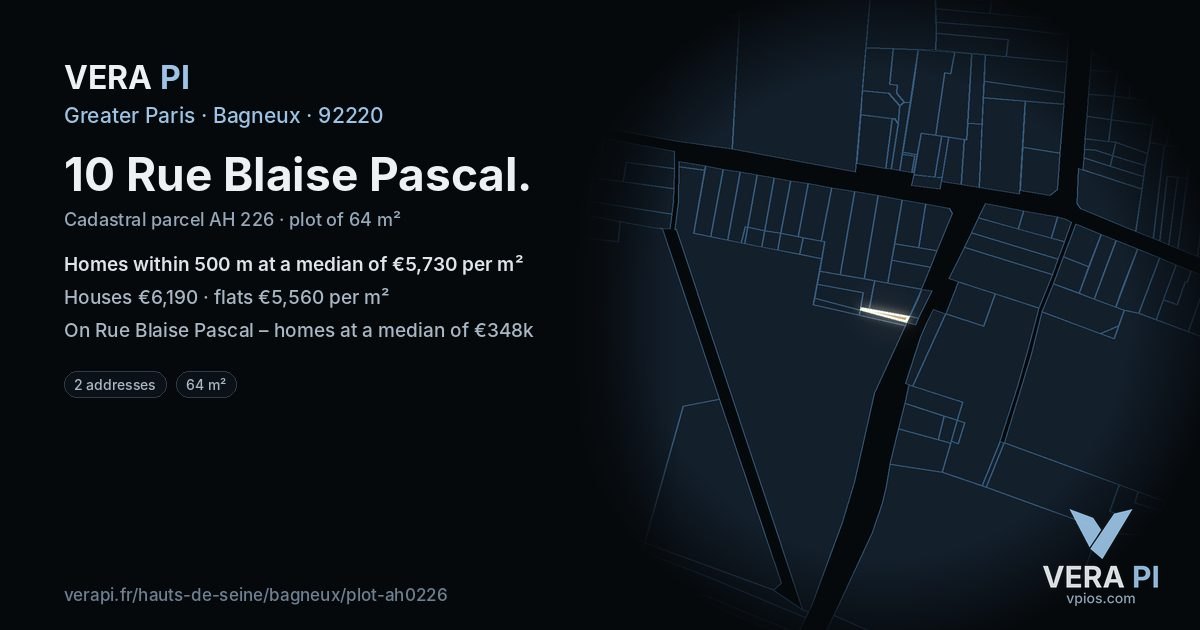 10 Rue Blaise Pascal, Bagneux at night – the plot lit, the parcels around coloured by the prices near them