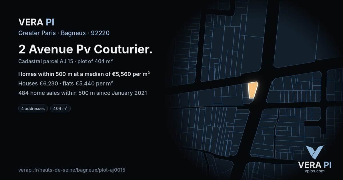 2 Avenue Pv Couturier, Bagneux at night – the plot lit, the parcels around coloured by the prices near them
