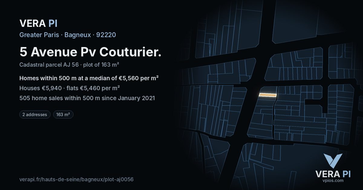 5 Avenue Pv Couturier, Bagneux at night – the plot lit, the parcels around coloured by the prices near them