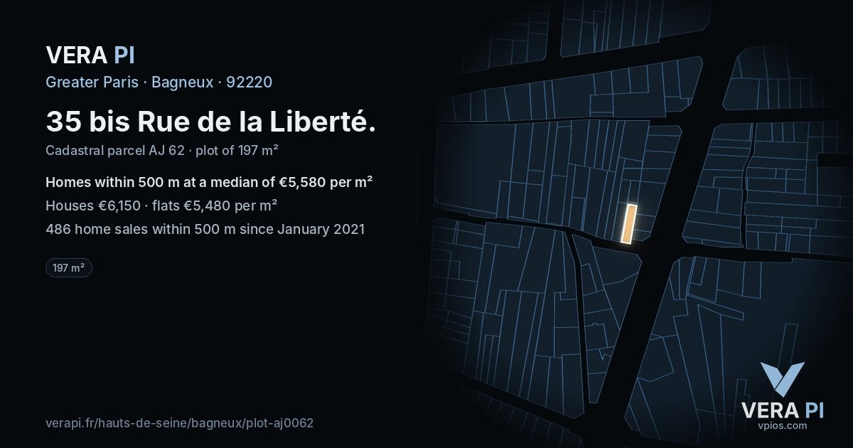 35 bis Rue de la Liberté, Bagneux at night – the plot lit, the parcels around coloured by the prices near them