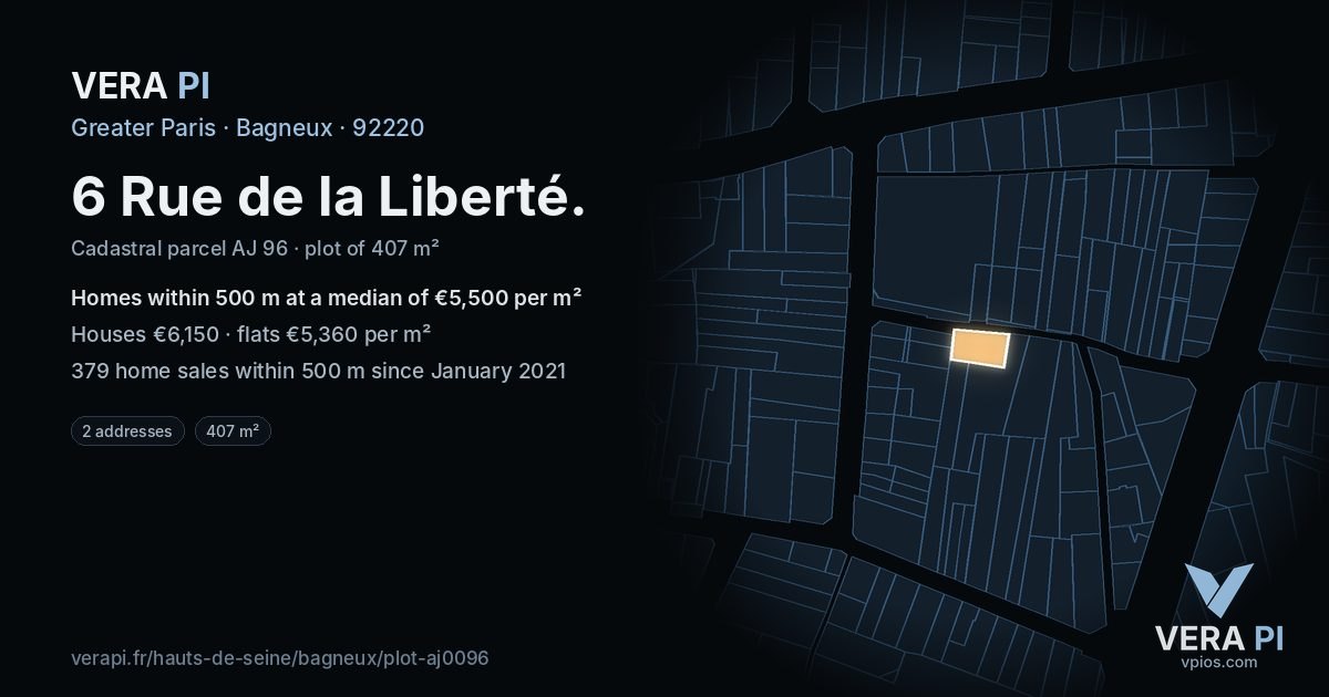 6 Rue de la Liberté, Bagneux at night – the plot lit, the parcels around coloured by the prices near them