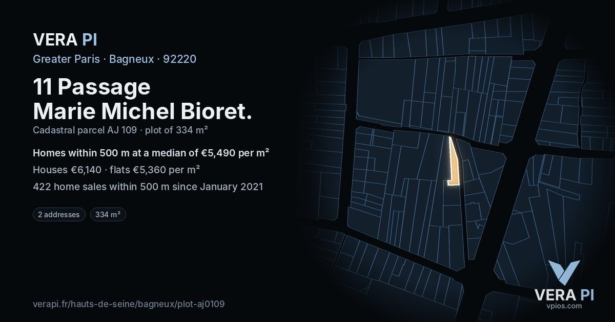 11 Passage Marie Michel Bioret, Bagneux at night – the plot lit, the parcels around coloured by the prices near them