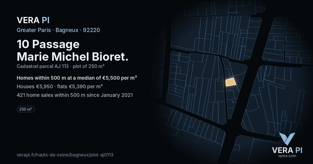 10 Passage Marie Michel Bioret, Bagneux at night – the plot lit, the parcels around coloured by the prices near them