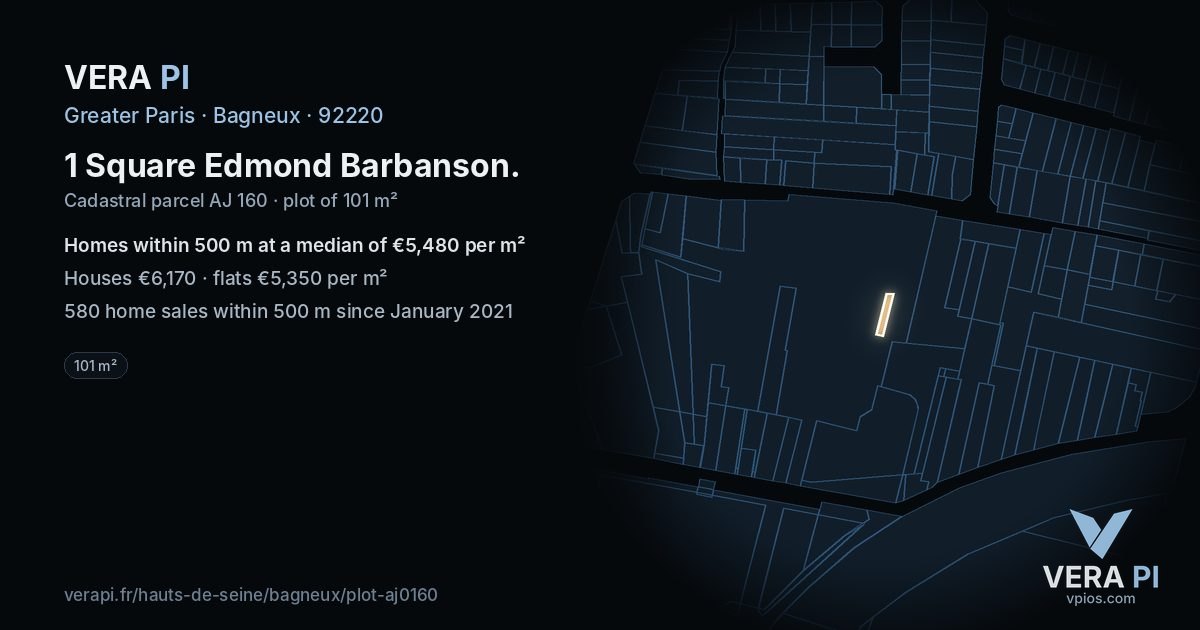 1 Square Edmond Barbanson, Bagneux at night – the plot lit, the parcels around coloured by the prices near them