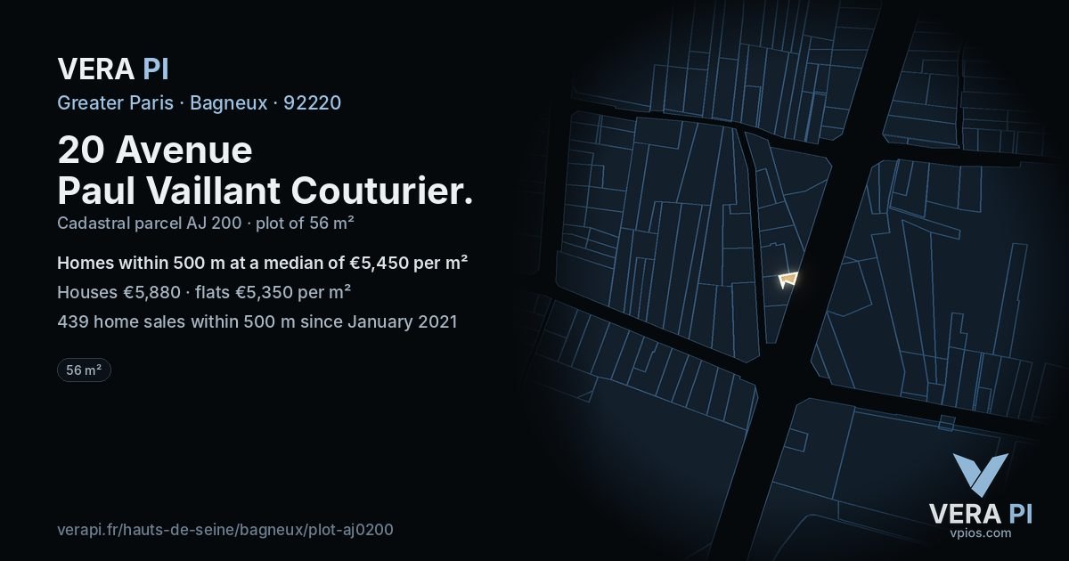 20 Avenue Paul Vaillant Couturier, Bagneux at night – the plot lit, the parcels around coloured by the prices near them