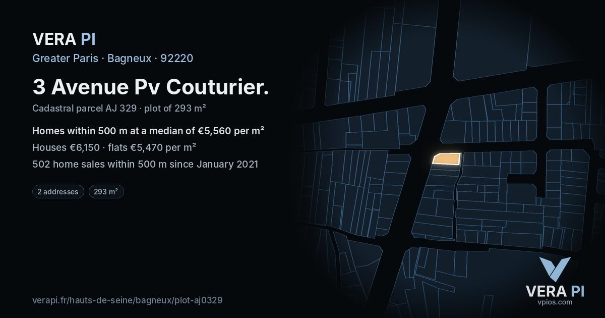 3 Avenue Pv Couturier, Bagneux at night – the plot lit, the parcels around coloured by the prices near them