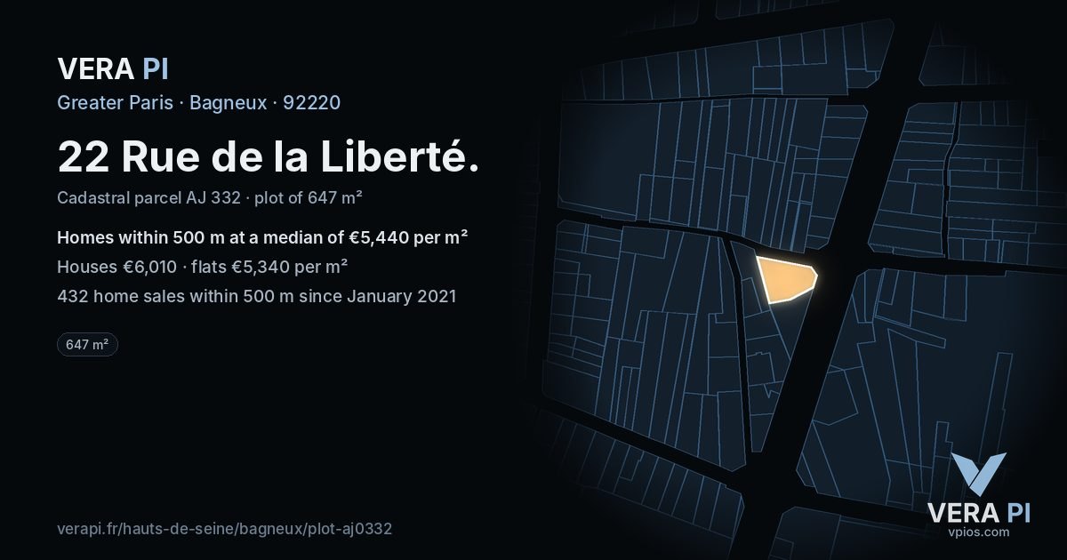 22 Rue de la Liberté, Bagneux at night – the plot lit, the parcels around coloured by the prices near them
