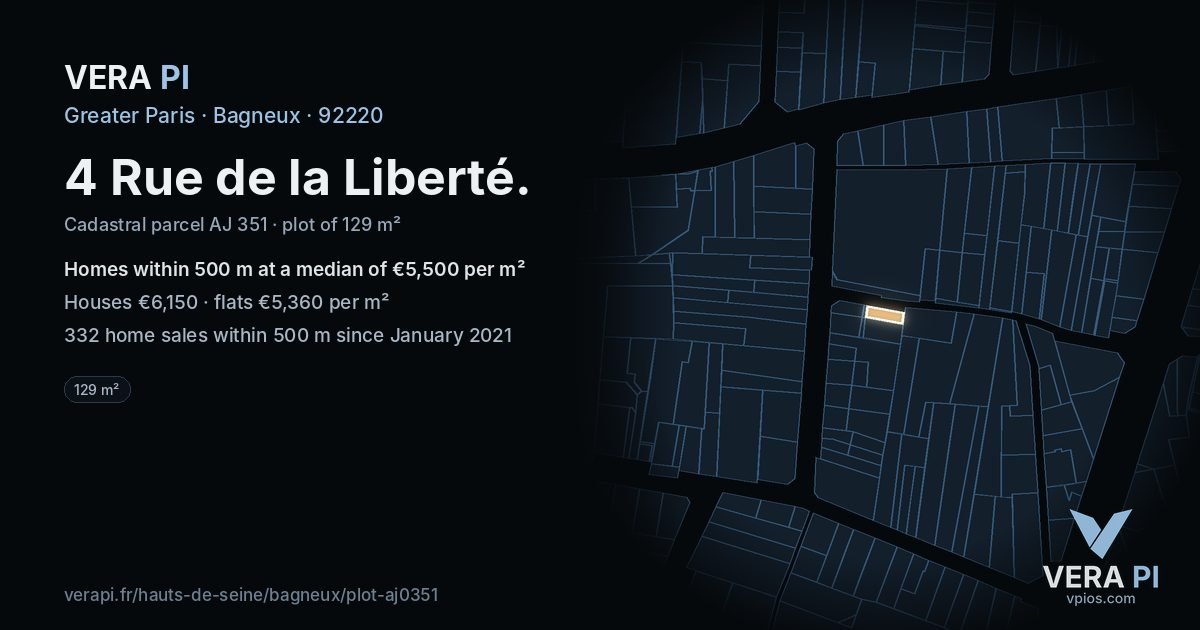 4 Rue de la Liberté, Bagneux at night – the plot lit, the parcels around coloured by the prices near them