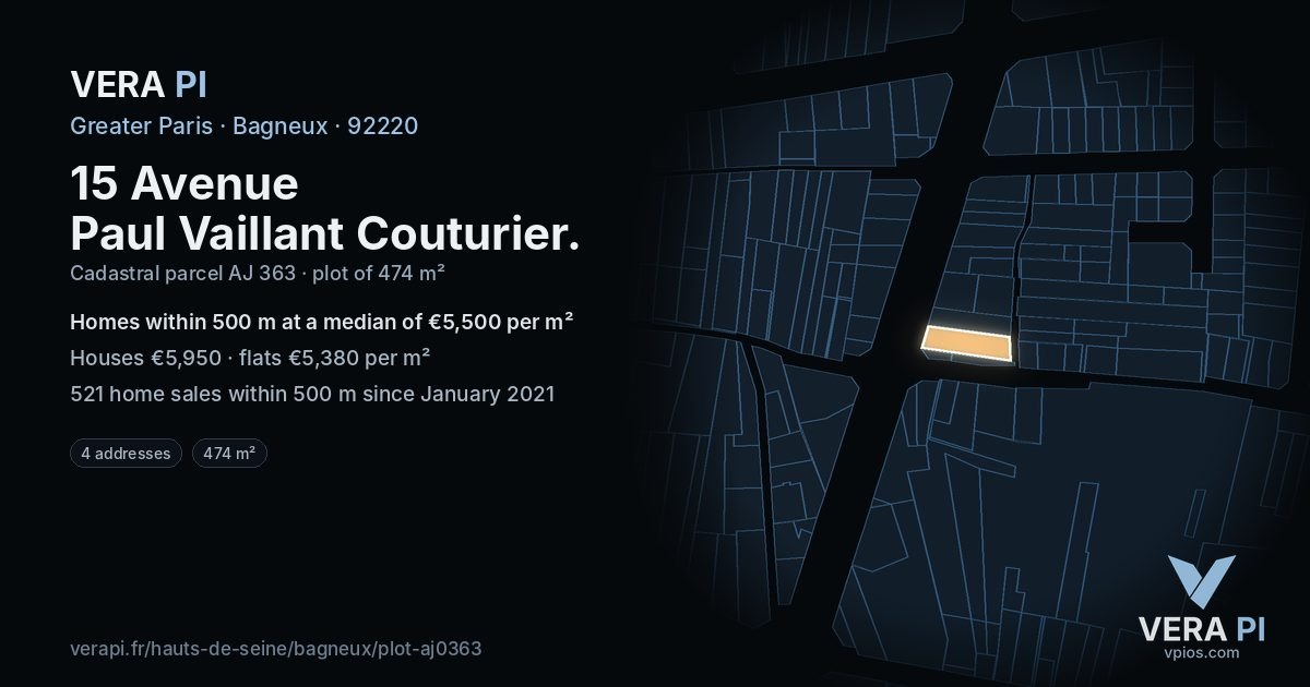 15 Avenue Paul Vaillant Couturier, Bagneux at night – the plot lit, the parcels around coloured by the prices near them