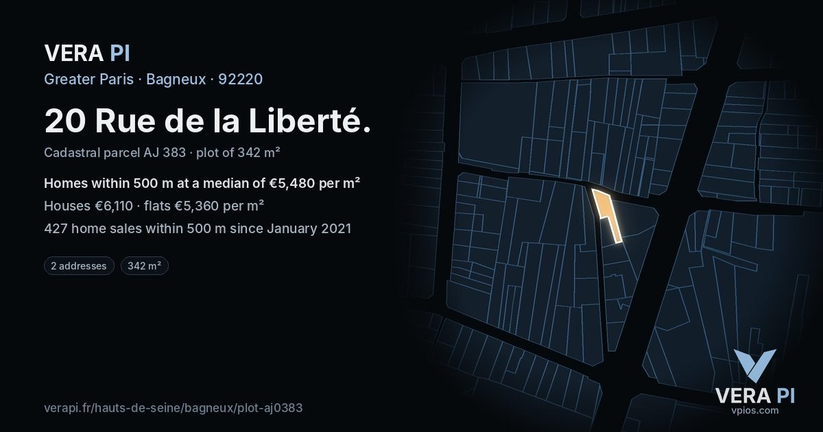 20 Rue de la Liberté, Bagneux at night – the plot lit, the parcels around coloured by the prices near them