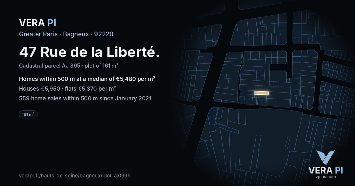 47 Rue de la Liberté, Bagneux at night – the plot lit, the parcels around coloured by the prices near them