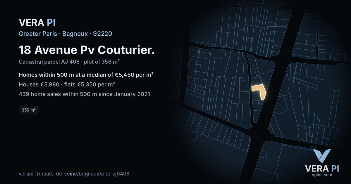 18 Avenue Pv Couturier, Bagneux at night – the plot lit, the parcels around coloured by the prices near them