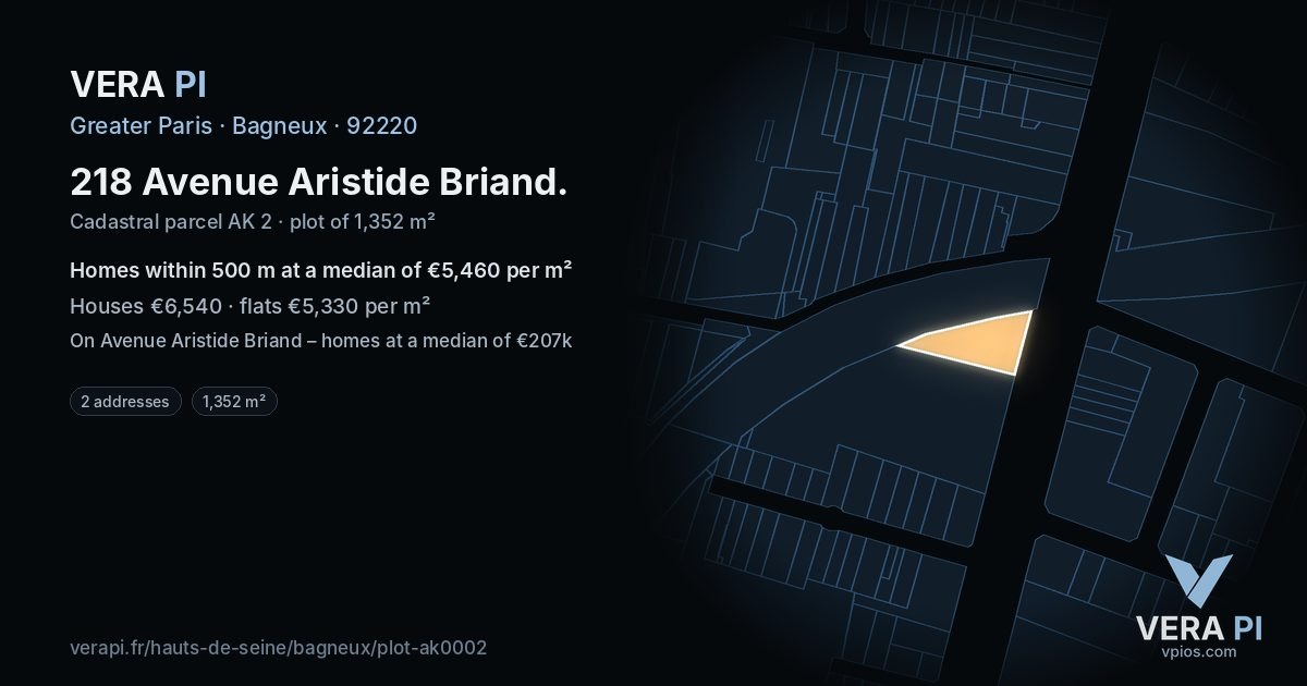 218 Avenue Aristide Briand, Bagneux at night – the plot lit, the parcels around coloured by the prices near them