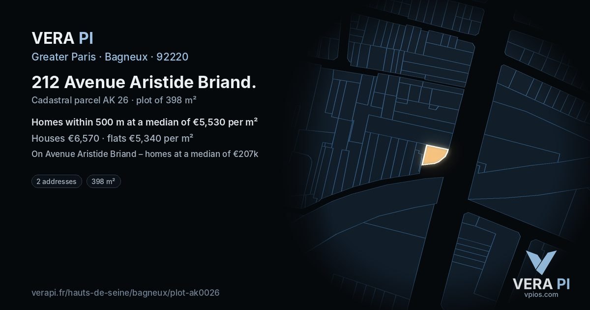 212 Avenue Aristide Briand, Bagneux at night – the plot lit, the parcels around coloured by the prices near them