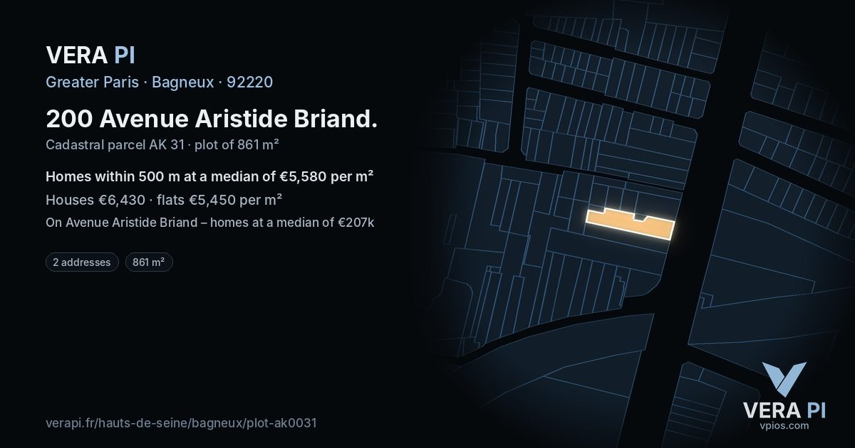 200 Avenue Aristide Briand, Bagneux at night – the plot lit, the parcels around coloured by the prices near them