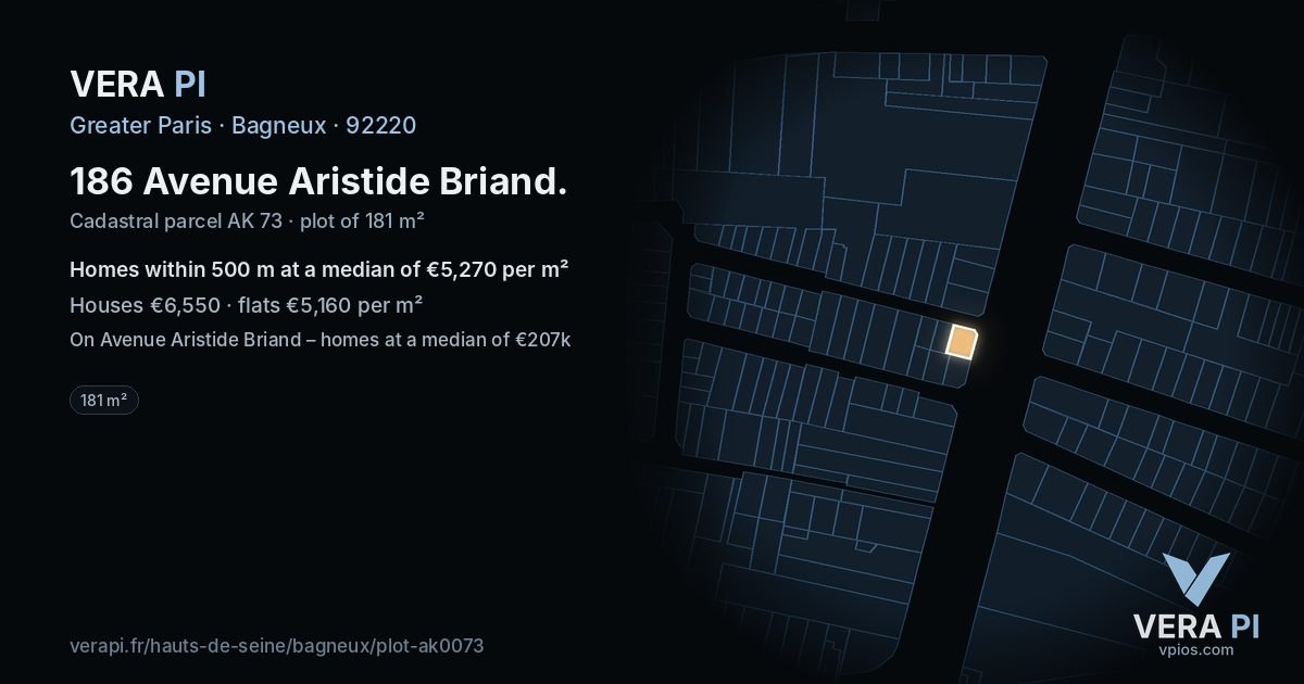 186 Avenue Aristide Briand, Bagneux at night – the plot lit, the parcels around coloured by the prices near them