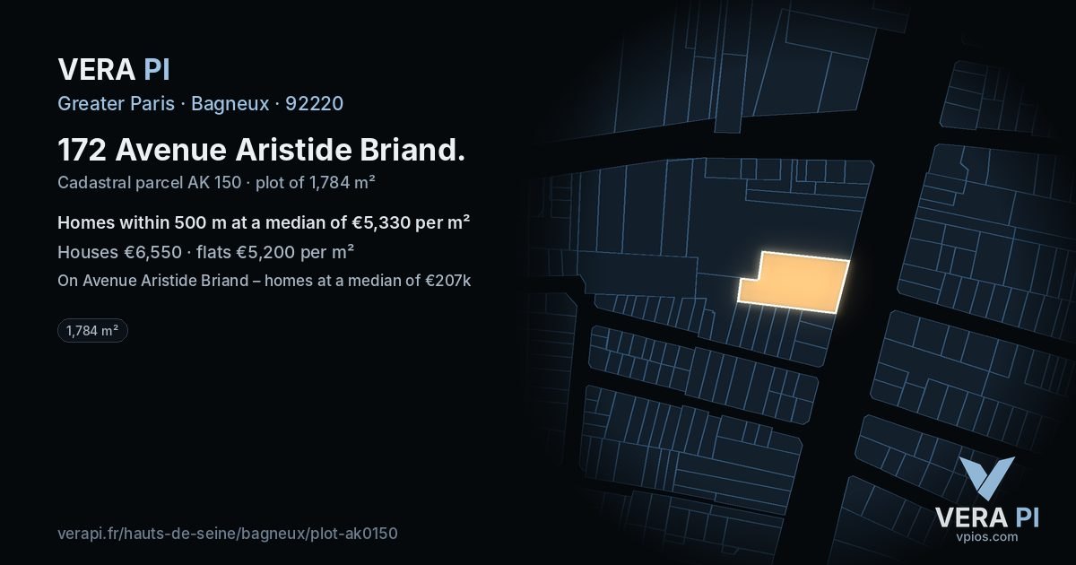 172 Avenue Aristide Briand, Bagneux at night – the plot lit, the parcels around coloured by the prices near them