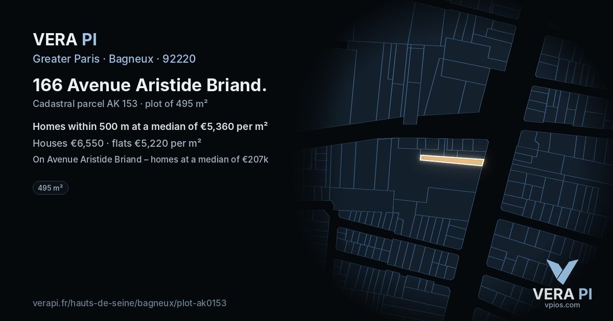 166 Avenue Aristide Briand, Bagneux at night – the plot lit, the parcels around coloured by the prices near them