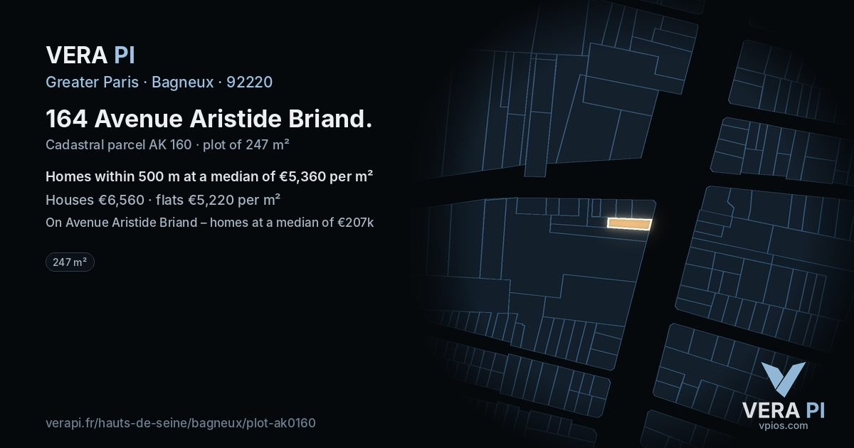 164 Avenue Aristide Briand, Bagneux at night – the plot lit, the parcels around coloured by the prices near them
