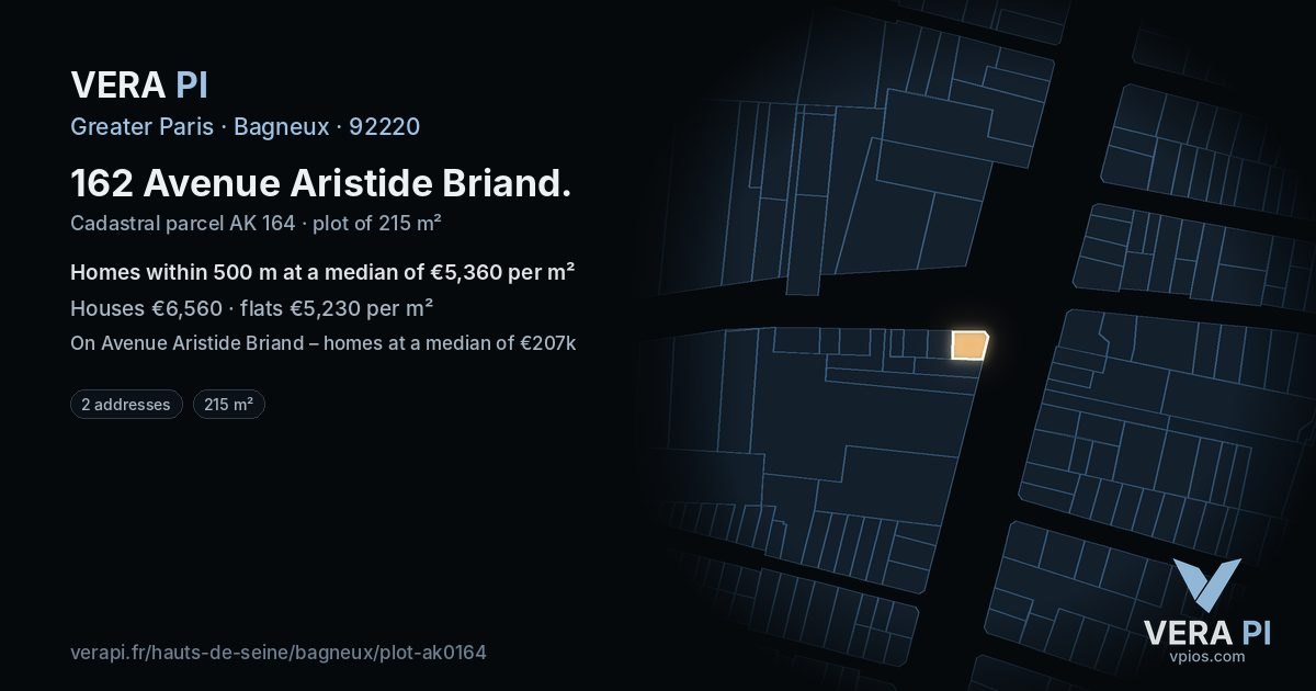 162 Avenue Aristide Briand, Bagneux at night – the plot lit, the parcels around coloured by the prices near them