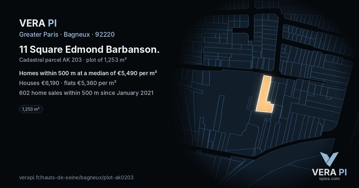 11 Square Edmond Barbanson, Bagneux at night – the plot lit, the parcels around coloured by the prices near them