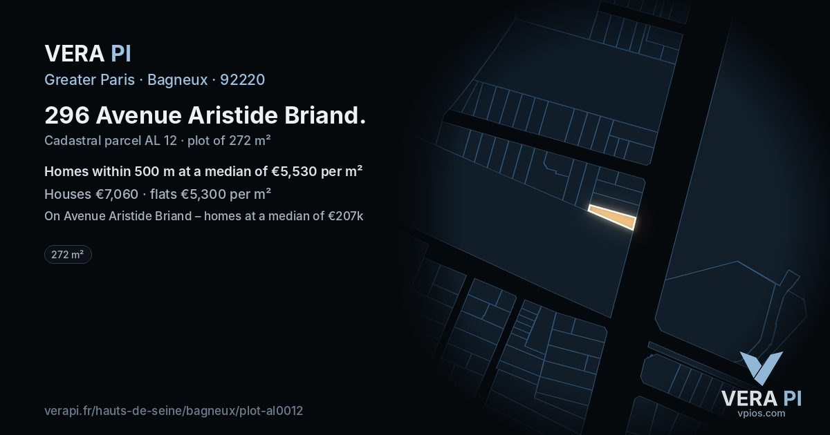 296 Avenue Aristide Briand, Bagneux at night – the plot lit, the parcels around coloured by the prices near them