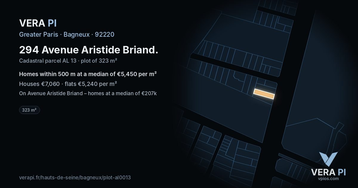 294 Avenue Aristide Briand, Bagneux at night – the plot lit, the parcels around coloured by the prices near them