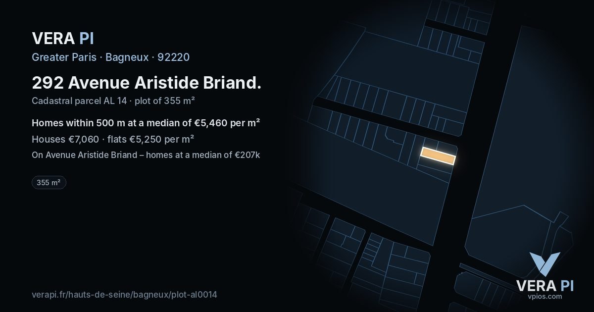 292 Avenue Aristide Briand, Bagneux at night – the plot lit, the parcels around coloured by the prices near them