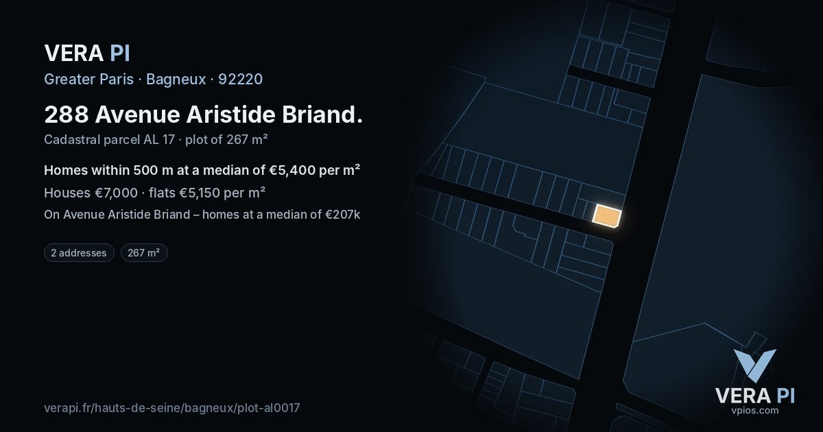 288 Avenue Aristide Briand, Bagneux at night – the plot lit, the parcels around coloured by the prices near them