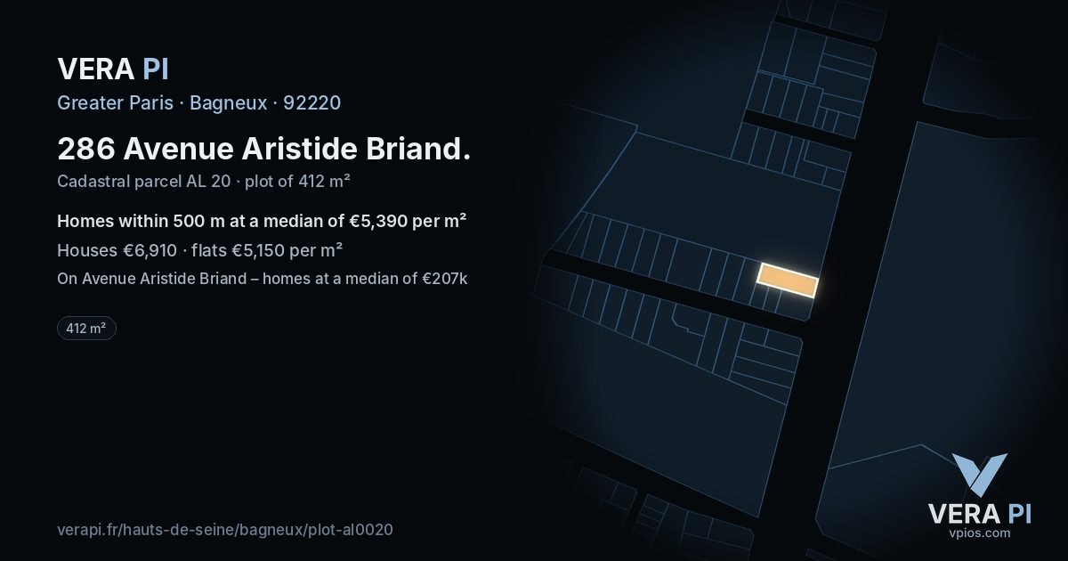 286 Avenue Aristide Briand, Bagneux at night – the plot lit, the parcels around coloured by the prices near them