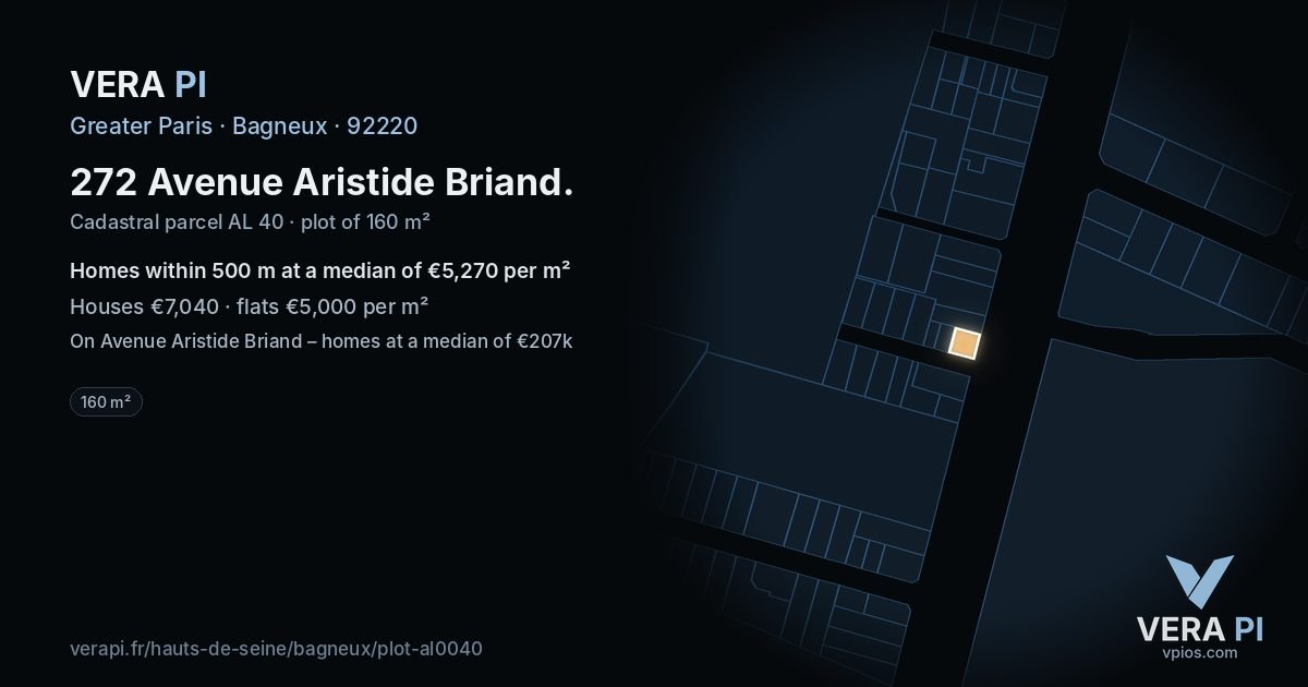272 Avenue Aristide Briand, Bagneux at night – the plot lit, the parcels around coloured by the prices near them