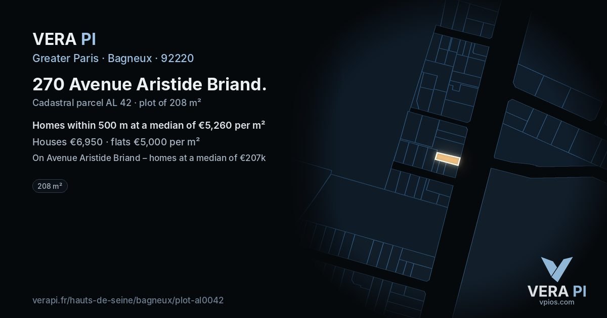 270 Avenue Aristide Briand, Bagneux at night – the plot lit, the parcels around coloured by the prices near them