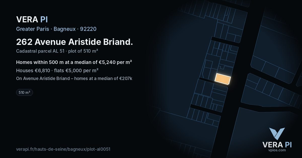 262 Avenue Aristide Briand, Bagneux at night – the plot lit, the parcels around coloured by the prices near them
