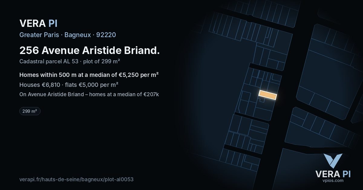 256 Avenue Aristide Briand, Bagneux at night – the plot lit, the parcels around coloured by the prices near them