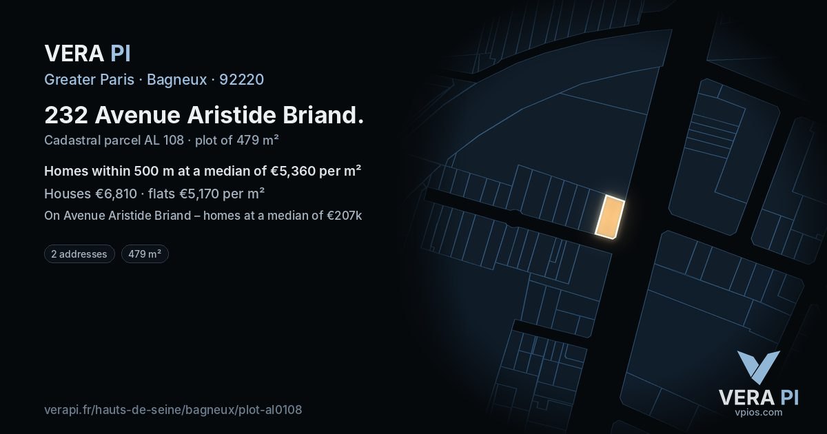 232 Avenue Aristide Briand, Bagneux at night – the plot lit, the parcels around coloured by the prices near them