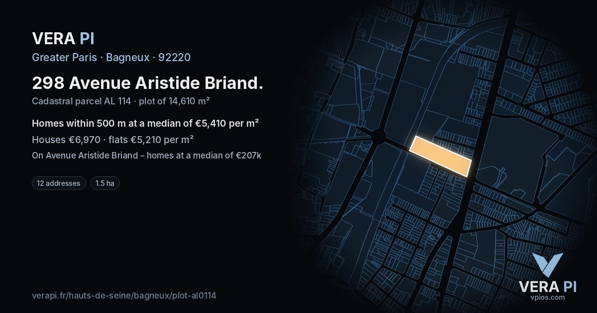 298 Avenue Aristide Briand, Bagneux at night – the plot lit, the parcels around coloured by the prices near them