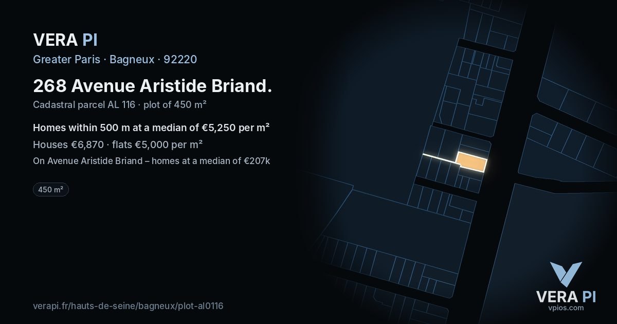 268 Avenue Aristide Briand, Bagneux at night – the plot lit, the parcels around coloured by the prices near them