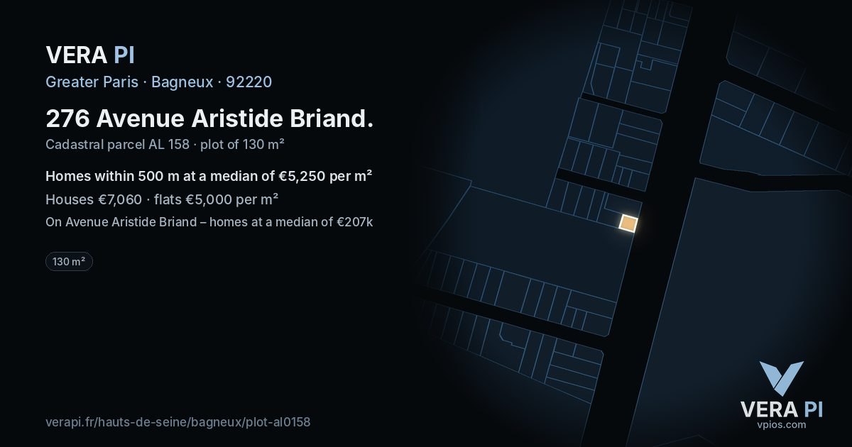 276 Avenue Aristide Briand, Bagneux at night – the plot lit, the parcels around coloured by the prices near them