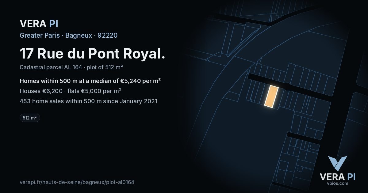 17 Rue du Pont Royal, Bagneux at night – the plot lit, the parcels around coloured by the prices near them