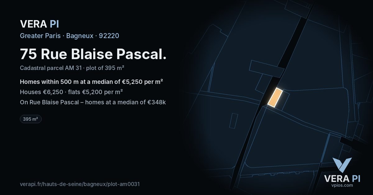 75 Rue Blaise Pascal, Bagneux at night – the plot lit, the parcels around coloured by the prices near them