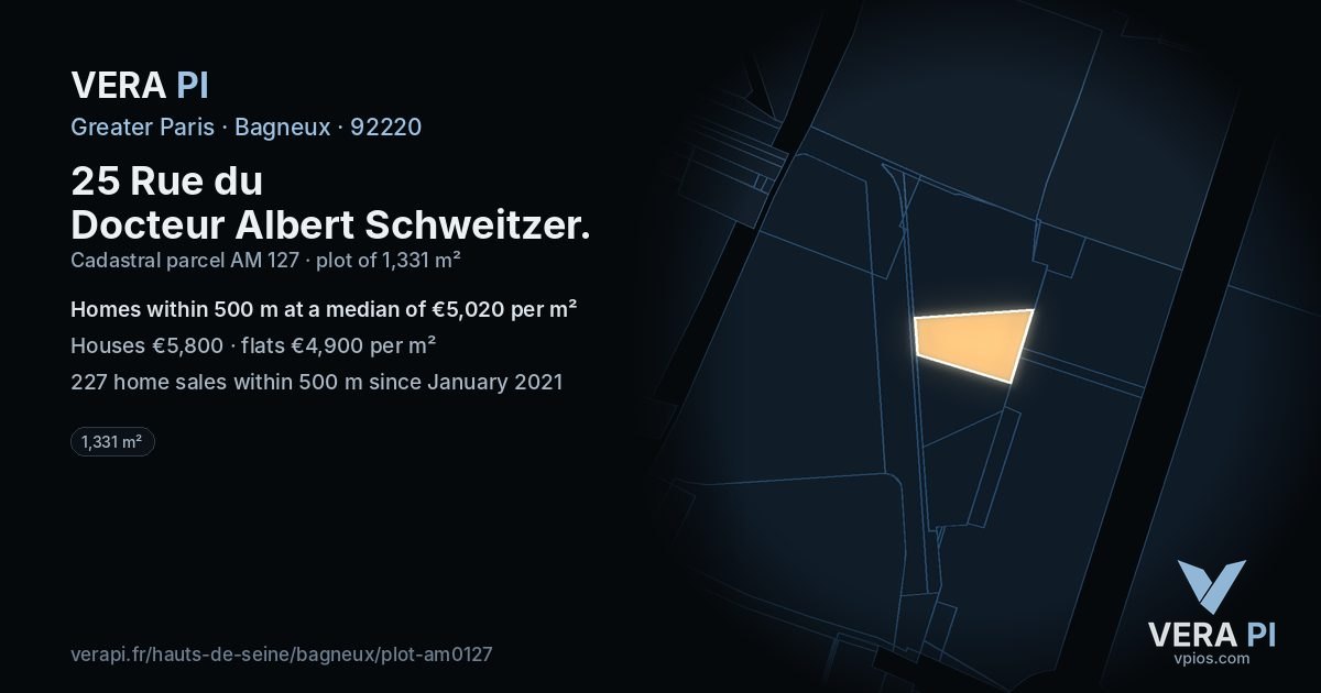 25 Rue du Docteur Albert Schweitzer, Bagneux at night – the plot lit, the parcels around coloured by the prices near them