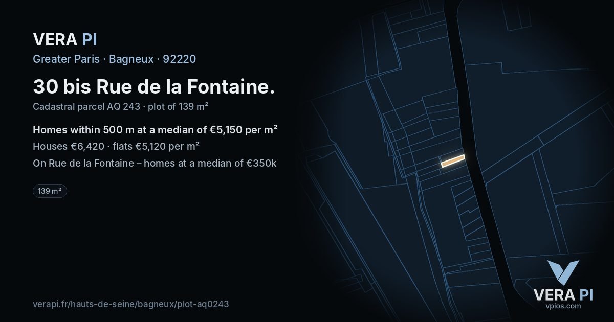 30 bis Rue de la Fontaine, Bagneux at night – the plot lit, the parcels around coloured by the prices near them